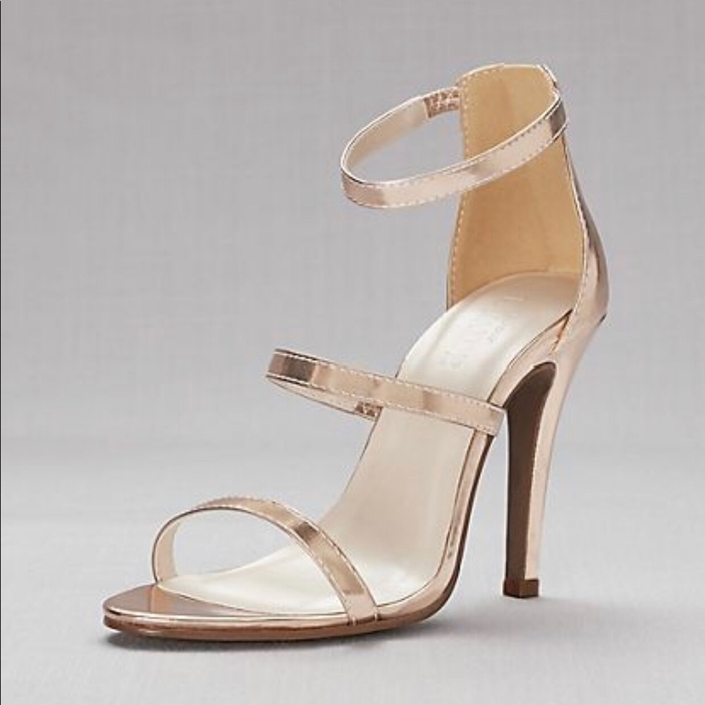 Triple-Strap Metallic Stiletto Sandals